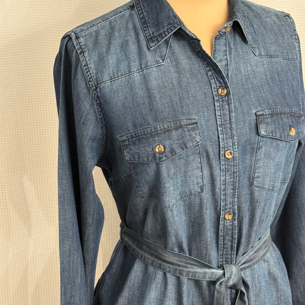 Merona Long Sleeve Button-Down Front Classic Denim Shirt Dress - Picture 7 of 10